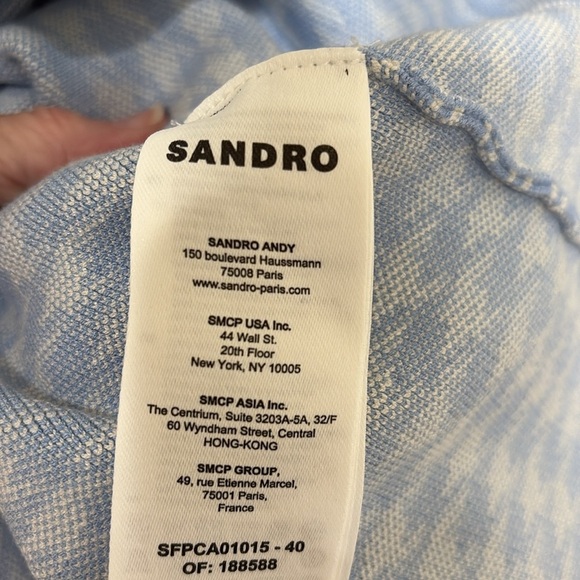 ⭐️SANDRO Houndstooth denim-paneled stretch-knit shirt jacket—GORGEOUS!! Size 2 - Picture 9 of 13